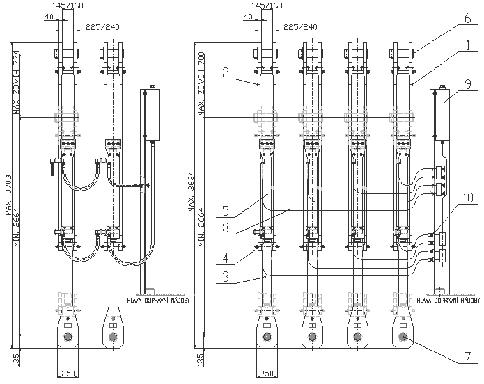 WYRÓWNYWACZ CIĄGU HYDRAULICZNY WYRÓWNYWACZ CIĄGU TYP:HV 4 CZTEROLINOWY HV 2 DWULINOWY Przeznaczenie: Hydrauliczny wyrównywacz ciągu służy do wyrównania ciągów w linach wielolinowych maszyn