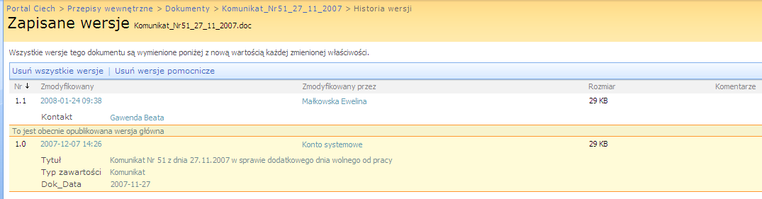 ustawić powiadomienia o modyfikacjach dokumentu dla siebie i innych użytkoników Prześlij mi alert