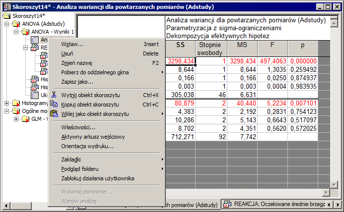 ROZDZIAŁ 5: DOKUMENTY STATISTICA u góry lub na dole panelu podglądu dokumentu są przewijane od lewej strony na prawo, a zakładki umieszczone z boku wyświetlane są w wielu wierszach.