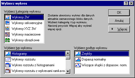 ROZDZIAŁ 6: WYKRESY Należy zauważyć, że wykresy tego typu przedstawiają wartości liczbowe z zaznaczonego bloku, ignorując niejako ich znaczenie (tzn. mogą to być równie dobrze dane surowe, jak i np.