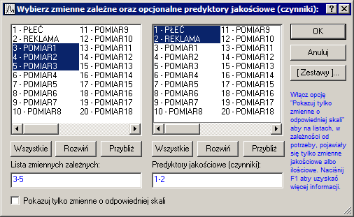 ROZDZIAŁ 2: PRZYKŁADY Definiowanie układu (zmienne). Pierwszy (międzygrupowy) czynnik to Płeć (z dwoma poziomami: Mężczyzna i Kobieta).