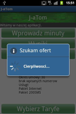 70 3.3.4. Interfejs użytkownika Na rysunku 3.18 a) zaprezentowane jest okno aplikacji, w którym można samemu wpisać odpowiednie liczby sekund wydzwonione do różnych operatorów.