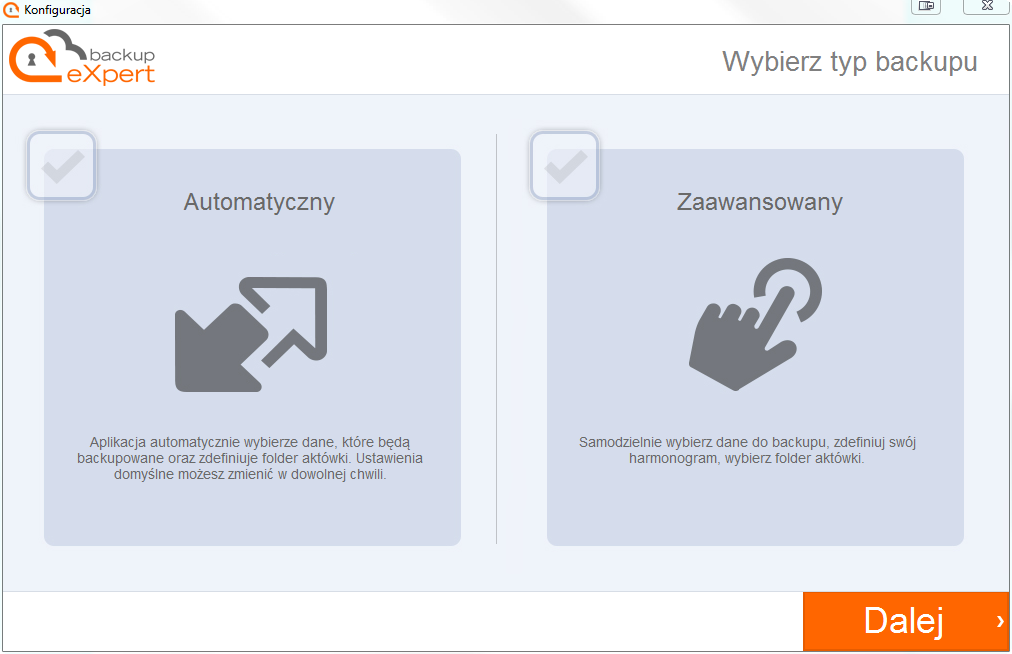 Kreator krok 3 W trzecim kroku kreatora użytkownik ma możliwość wyboru konfiguracji automatycznej lub zaawansowanej.