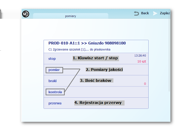 1.3 Pomiary 15 1.3.3 Obsługa realizacji zlecenia - pomiary do zlecenia Rysunek 1.10: Zasady działania pomiarów Czas pracy i wyprodukowana ilość - klawisz START/STOP 1.