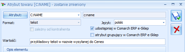 4.3 Zmiana wysyłanej nazwy i wyłączenie wysyłania opisu W Comarch ERP e-sklep 7.9 umożliwiono dodawanie do nazw produktów, wysyłanych do porównywarek cen, dowolnej treści lub zmiany wysyłanej nazwy.