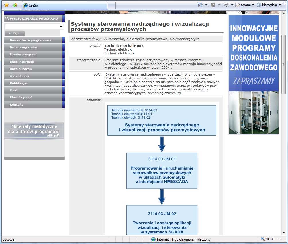 Rys. 3. Fragment podstawowych informacji o programie Systemy sterowania nadrzędnego i wizualizacji procesów przemysłowych 4.