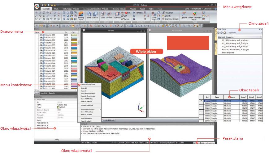 Tryb wielookienkowy umożliwia wielu modeli jednocześnie. GTS Nx pozwala oglądać i modyfikować ten sam model, gdy analiza jest uruchomiona.
