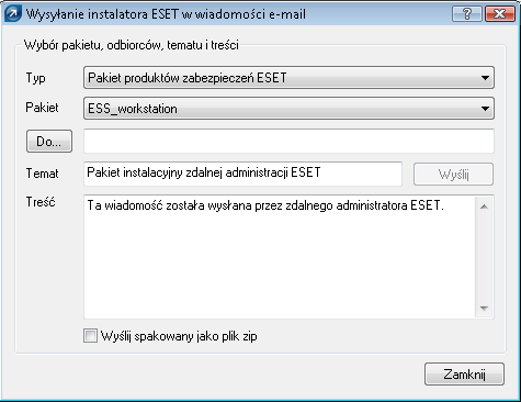 Ilustracja 4-7 Okno dialogowe Wysyłanie instalatora ESET w wiadomości e-mail Podczas instalacji zdalnej nawiązywane jest połączenie zwrotne z serwerem zdalnej administracji, a agent (einstaller.