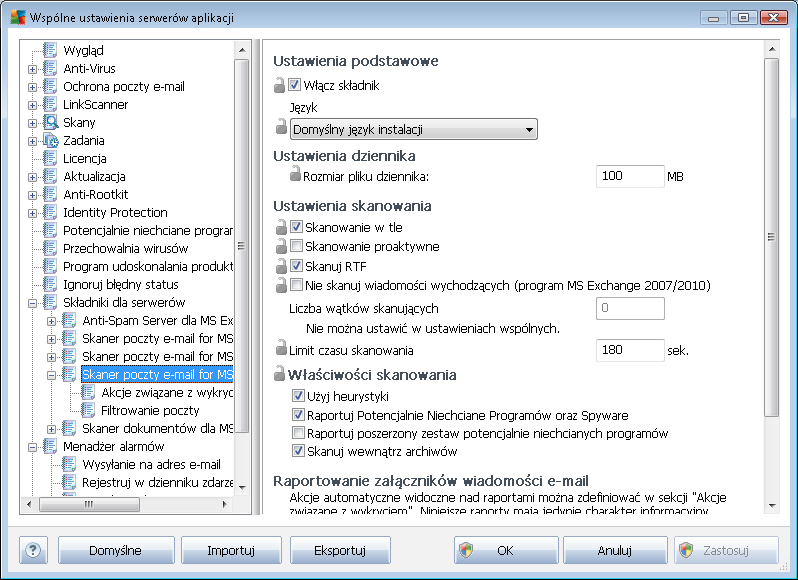 10.3.5. Skaner poczty e-mail dla MS Exchange (VSAPI) Ta pozycja zawiera ustawienia Skanera dokumentów dla serwera MS Exchange (VSAPI).