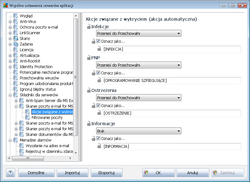 10.3.7. Akcje związane z wykryciem Z sekcji Akcj e związane z wykryciem można wybrać automatyczne akcje, które mają być wykonywane podczas procesu skanowania.