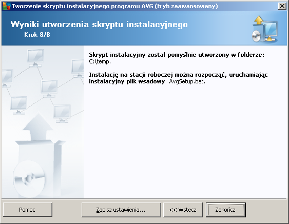 Przycisk Zapisz ustawienia pozwala zapisać wcześniej wybraną konfigurację. Można jej następnie użyć ponownie w kreatorze, ładując ustawienia w pierwszym kroku.