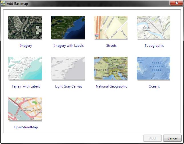Do wyboru są następujące podkłady: Imagery Imagery with Labels Streets Topographic Terrain with Labels Light Gray Canvas National Geographic Oceans OpenStreetMap Rys. 80.