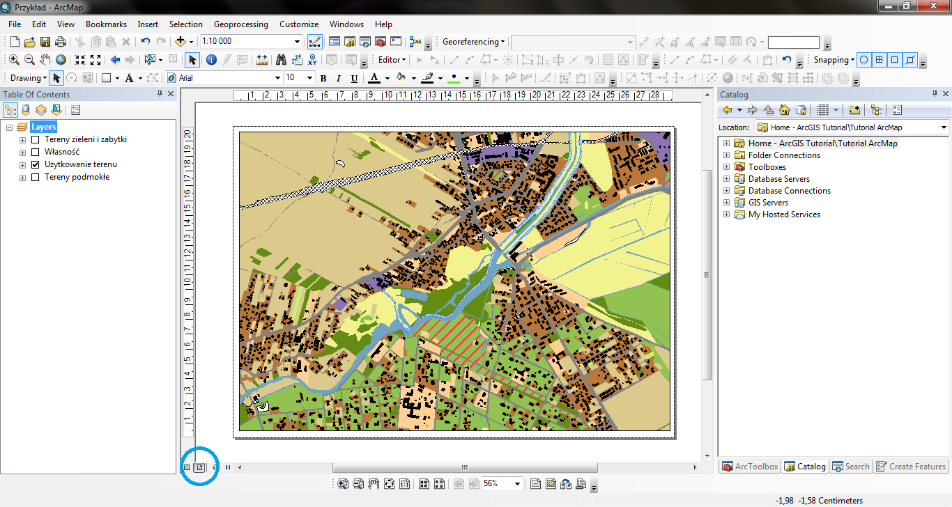 ArcGIS 10.1 Tutorial Adam Potapowicz ArcGIS 10.1 12. Układ wydruku Przez ostatnie tygodnie opisywaliśmy rozmaite narzędzia oraz możliwości oferowane przez oprogramowanie ArcGIS firmy ESRI.