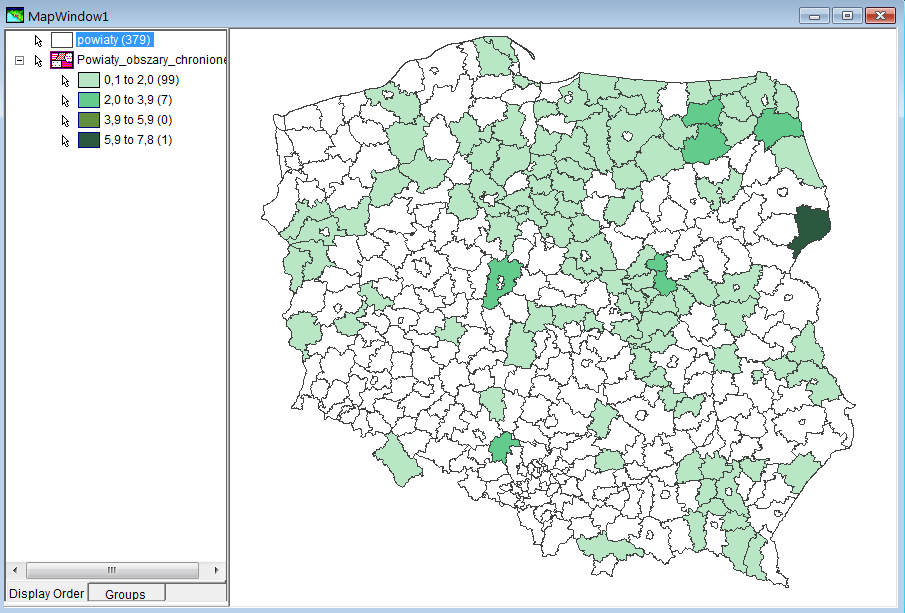 Wybierz klasę obiektu I atrybut, dla którego będzie tworzony kartogram. Ustal liczbe klas i metodę podziału danych na klasy oraz wartośd początkową (min.0.1% obszarów chron.