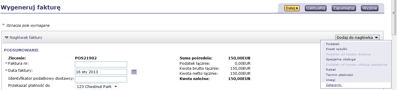 Informacja na temat faktur wysyłanych do : Perkins lub Caterpillar Shrewsbury w UK : Na fakturach tego rodzaju należy wybrać jeden z 5 podmiotów prawnych z rozwijanego menu w sekcji pola dodatkowe