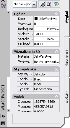 Paleta Właściwości Paleta Właściwości umożliwia wyświetlanie właściwości wybranego obiektu rysunkowego. Paleta Właściwości Wyświetlanie palety Właściwości 1 Na przykładowej mapie wybierz drogę.