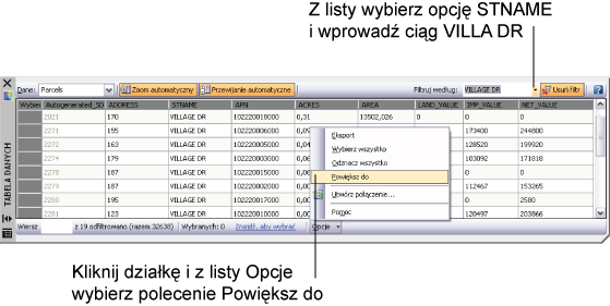 Aby kontynuować, przejdź do sekcji Ćwiczenie 2: Filtrowanie Tabeli danych (str. 57). Ćwiczenie 2: Filtrowanie Tabeli danych Należy przefiltrować okno Tabela danych (str.