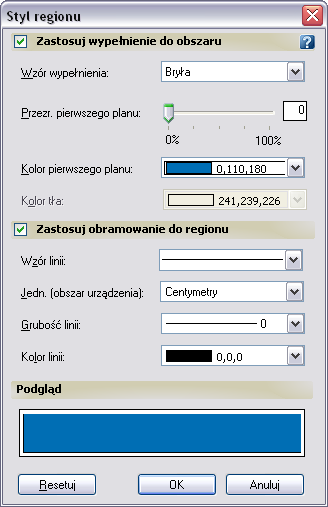 Jako kolor pierwszego planu rzeki wybrany został kolor pośredni niebieski 3 Zmień kolor pierwszego planu rzek na