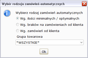 Rysunek 191: Faktura końcowa do faktur zaliczkowych 11.7. Zamówienia automatyczne Zamówienia automatyczne uzupełniają stany magazynowe według przyjętego kryterium.