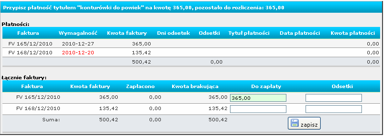 2.3 Płatności OPCJE ZAKŁADKI: 2.3.1 płatności Opcja ta pokazuje nam zestawienie płatności a filtrowanie pozwala na segregację płatności wg wszystkich, wg rozliczonych bądź nierozliczonych płatności,