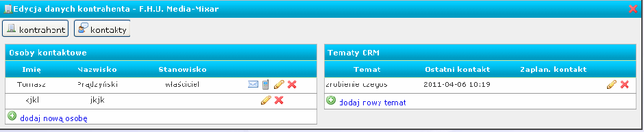 4.6 CRM OPCJE ZAKŁADKI: 4.6.1 tematy (rys. 4.6.1a) Zakładka Tematy pokazuje zestawienie wszystkich realizowanych tematów. Dodatkowo w górnym pasku menu znajduje się opcja filtruj wg.