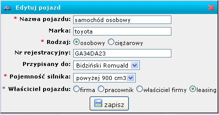 Rozdział 5. Księgowość, wyposażenie i Pojazdy 5.1 Pojazdy OPCJE ZAKŁADKI: 5.1.1 lista pojazdów Zakładka ta pokazuje zestawianie wszystkich pojazdów zarejestrowanych w systemie.