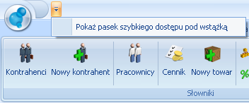 Str. 12 Moduł Handel v. 2012.5.1 Wciskając przykładowo z klawiatury klawisz <O> otworzone zostanie menu Ogólne: Rys. Skróty klawiaturowe dla wstążki menu c.d. Kolejno wybierając z klawiatury dwukrotnie klawisz <K> zostanie otworzona: Lista kontrahentów lub wybierając klawisz <P>: Lista pracowników itd.