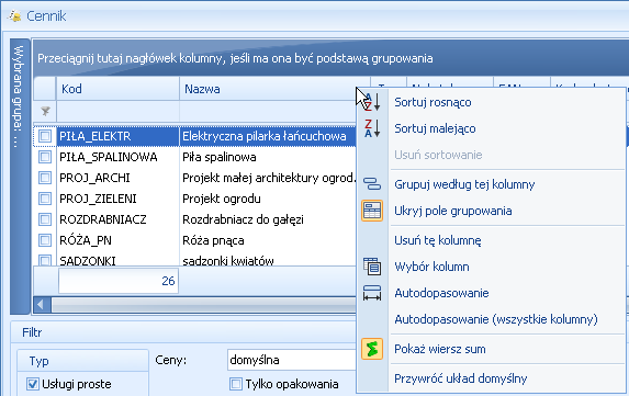 Podręcznik Użytkownika systemu Comarch OPT!MA Str. 19 2.2.2 Kolumny na listach oraz menu kontekstowe Kolumny na listach można przestawiać metodą przeciągnij i upuść.