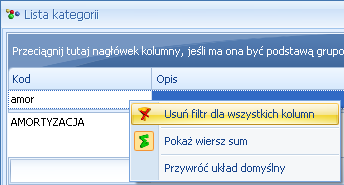 Str. 26 Moduł Handel v. 2012.5.1 Dla wartości o formacie daty wiersz filtra podpowiada kalendarz: Dla poszczególnych kolumn przechowujących wartości ograniczone (typy, statusy itp.