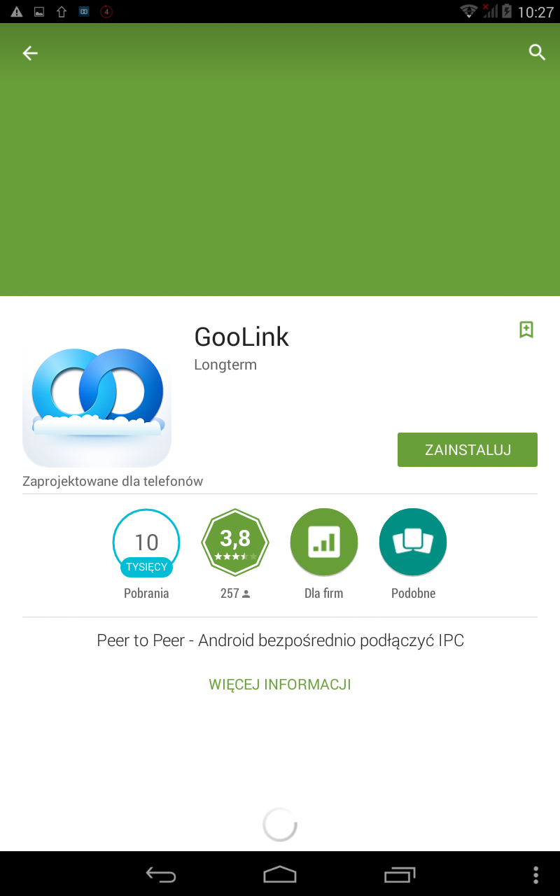 3 Instalacja oprogramowania Goolink Aby rozpocząć instalację należy uruchomić domyślną aplikacje na telefonie o nazwie Android Market (Sklep
