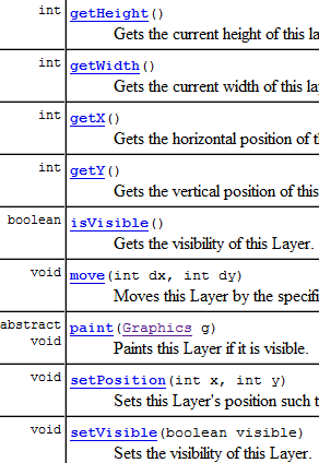 Layer Klasa javax.microedition.lcdui.game.layer Reprezentuje pojedynczy obiekt graficzny 2D (wbrew nazwie!