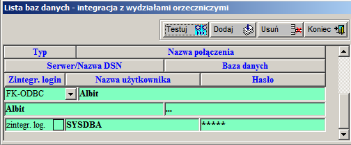 W polu database naleŝy wprowadzić lokalizację bazy danych Księgi Dochodów systemu Albit.