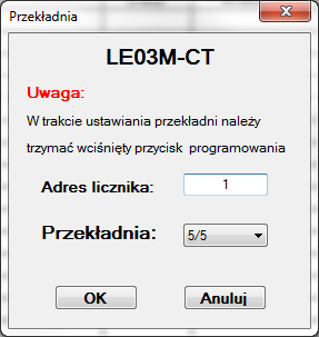 3) Wcisnąd (i trzymad wciśnięty) przycisk programowania w wybranym liczniku 4) Nacisnąd przycisk Zmieo. Poprawnośd ustawienia adresu warto sprawdzid poprzez polecenie Szukaj.