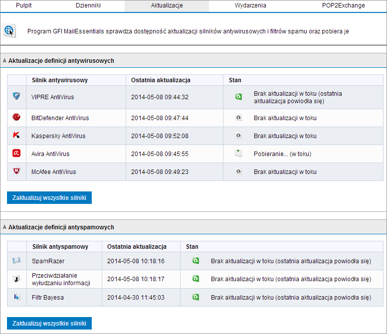 Filtr Wyniki skanowania Od i Do Opis Z listy rozwijanej wybierz opcję wyświetlania wyłącznie wiadomości z określonym wynikiem skanowania (np.