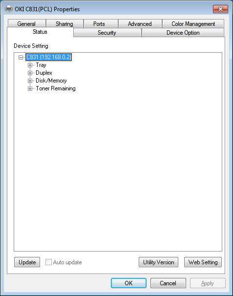 Programy narzędziowe dla systemu Windows Network Extension Za pomocą programu narzędziowego Network Extension można sprawdzać i konfigurować ustawienia drukarki. 1 Otwórz ekran właściwości drukarki.