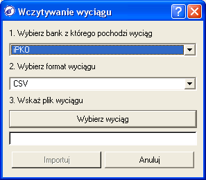 wyciągu bankowego d) w fioletowej (4) ramce znajduje się pole Rachunku bankowego. Należy w nim wybrać rachunek bankowy, dla którego chcemy importować wyciągi bankowe.