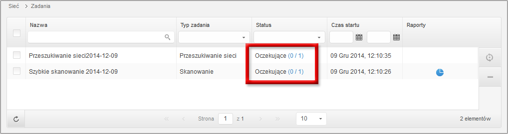 Gdy stworzyłeś zadanie dla jednego lub kilku obiektów sieciowych, możesz zobaczyć je w tabeli zadań.