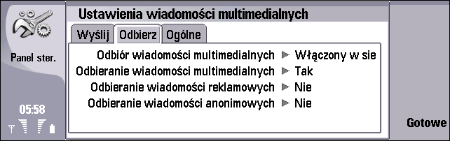 Konfigurowanie wiadomo ci multimedialnych (MMS) Konfigurowanie wiadomo ci multimedialnych (MMS) Wybierz kolejno: Pulpit Narzêdzia Panel sterowania Wiadomo ci Wiadomo æ multimedialna.