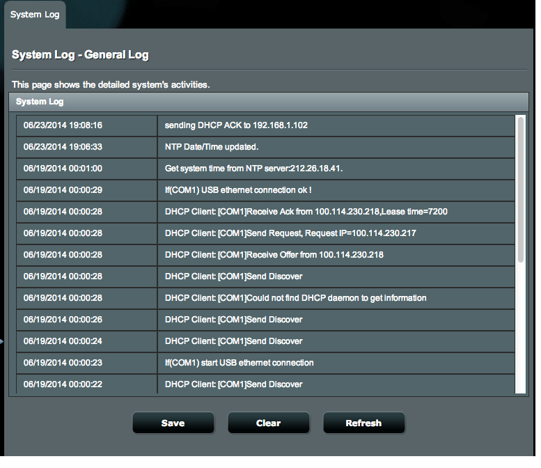 4.6 System Log (Dziennik systemu) W pozycji System Log (Dziennik systemu) znajduje się lista zarejestrowanych aktywności w sieci.