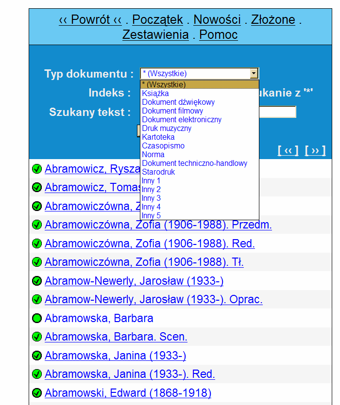 Wyszukiwanie proste: Krok 1. Wybieramy typ poszukiwanego dokumentu np.