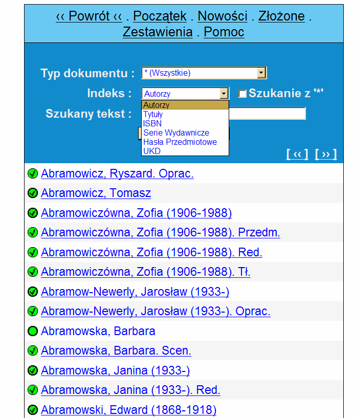 Krok 2. W okienku indeks wybieramy jeden z dostępnych indeksów.