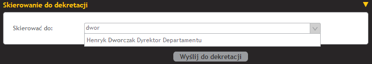 (13) Formularz edycji zarejestrowanego pisma pozwala zmieniać jego parametry a następnie dekretować na odpowiednią osobę.