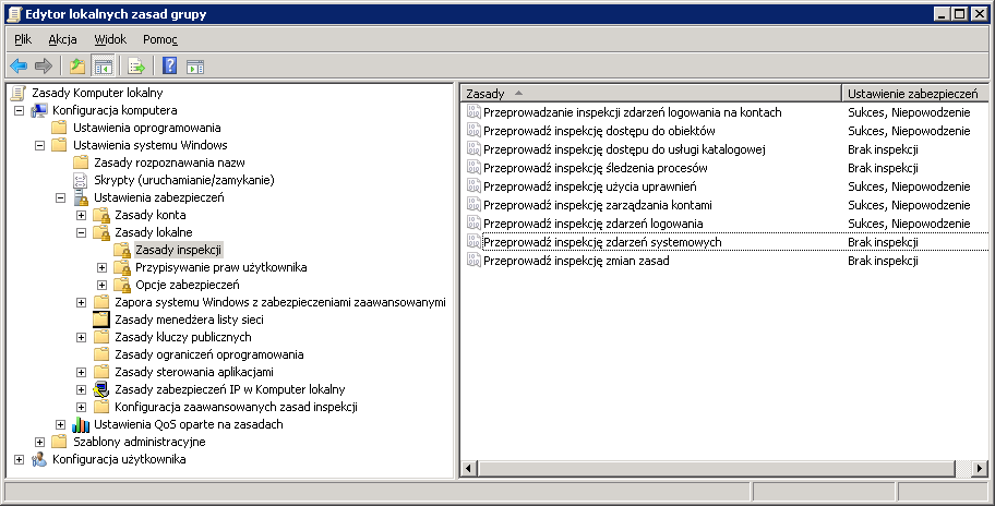 Zasady inspekcji systemu (1) Konfiguracja komputera\ustawienia