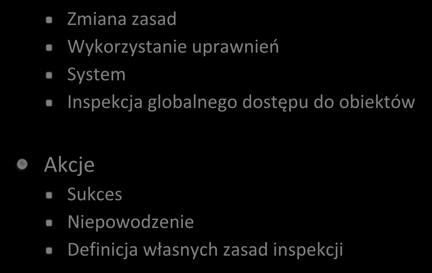 Zasady inspekcji systemu (3) Zmiana zasad Wykorzystanie uprawnieo System Inspekcja