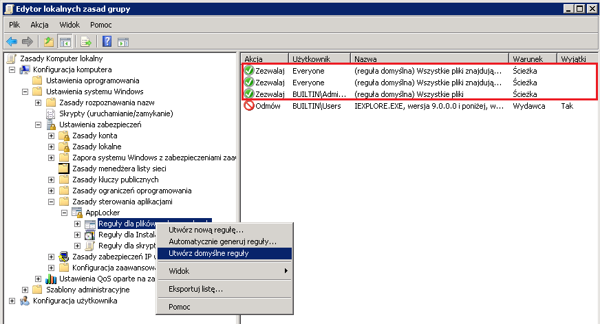 AppLocker dodawanie reguł (1)