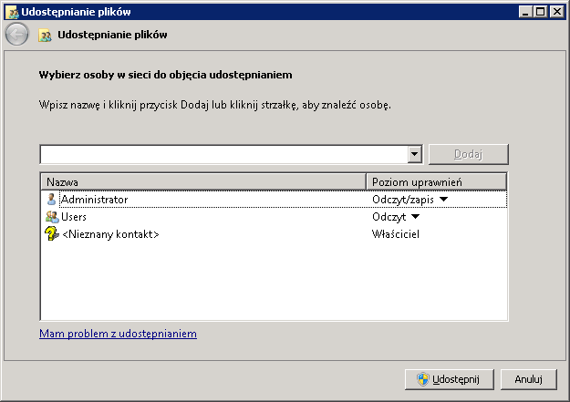Utwardzanie usługi Udostępniania plików (2) Nadanie odpowiednich uprawnieo