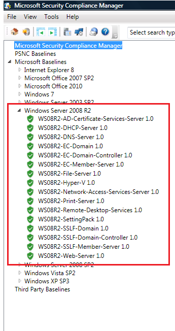 Microsoft Security Compliance Manager (2) Wykaz zalecanych konfiguracji w zależności od posiadanego produktu oraz funkcji serwera