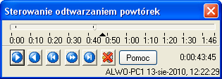 Dostępne menu i funkcje: Zatrzymaj i Odtwarzaj Przycisk Zatrzymaj jest pokazany podczas odtwarzania pliku powtórki, a przycisk Odtwarzania, gdy plik jest zatrzymany.