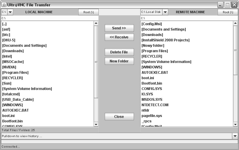 44 e-remotedesktop Następnie otworzy się okno Ultr@VNC File Transfer.