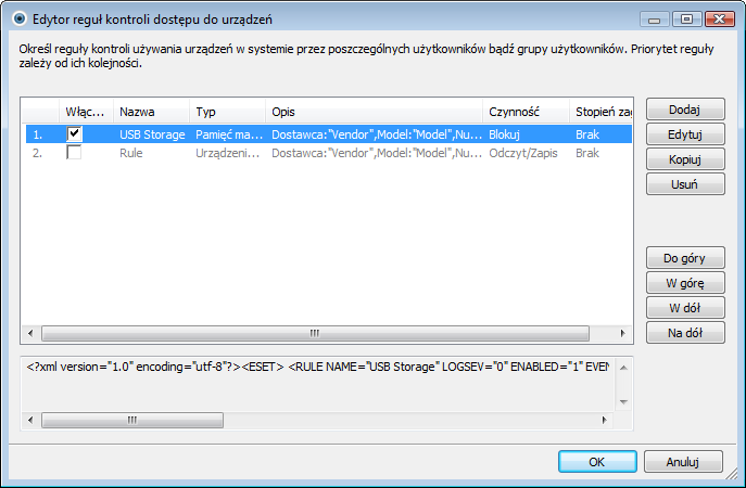4.1.3 Kontrola dostępu do urządzeń Program ESET Endpoint Antivirus udostępnia funkcje automatycznej kontroli korzystania z urządzeń (CD, DVD, USB i innych).